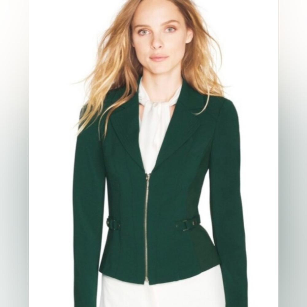 NWT WHBM Moto Jacket Bottle Green Size 8